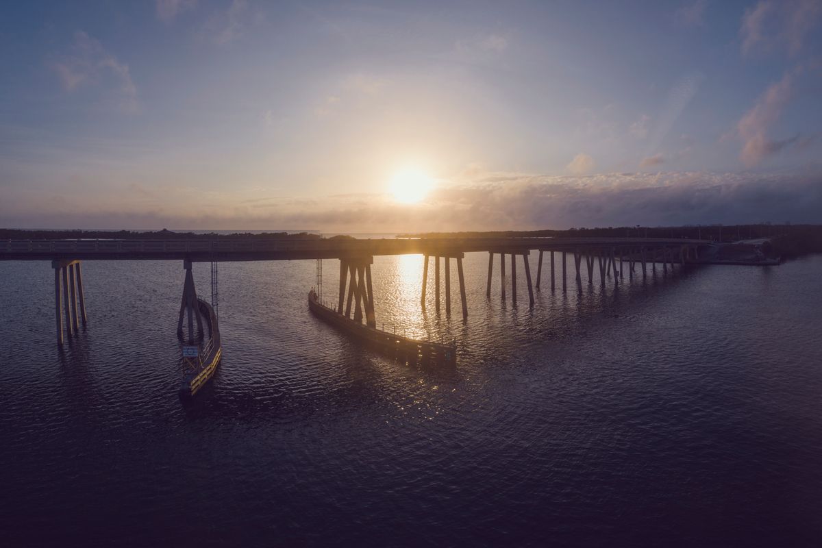 Sunset over a bridge at Fort Myers Beach